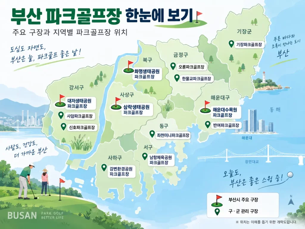 부산 주요 파크골프장 및 지역별 위치 지도