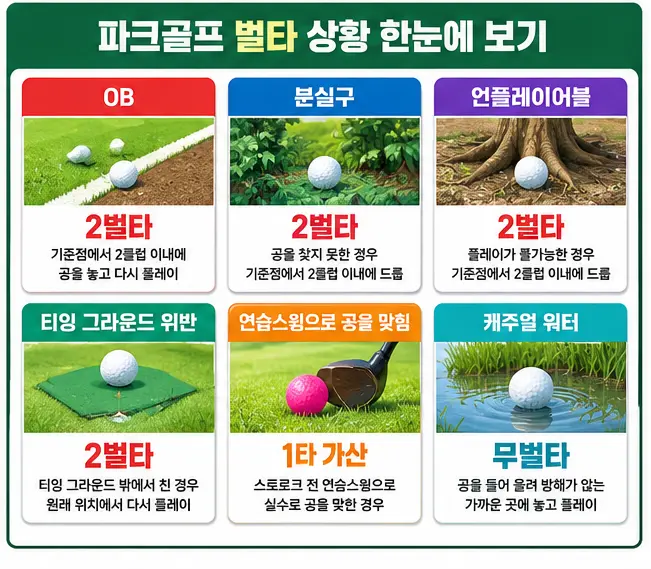 파크골프 벌타 2타와 무벌타 1타 가산 상황 정리