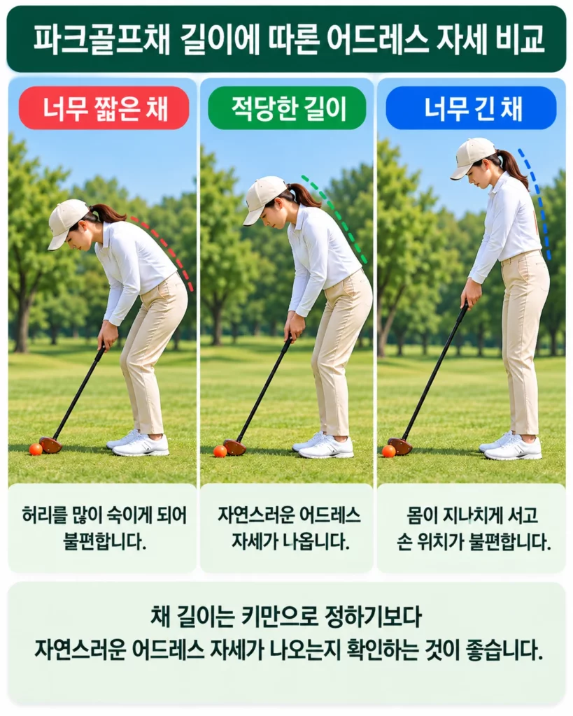 파크골프채 길이에 따른 어드레스 자세 비교