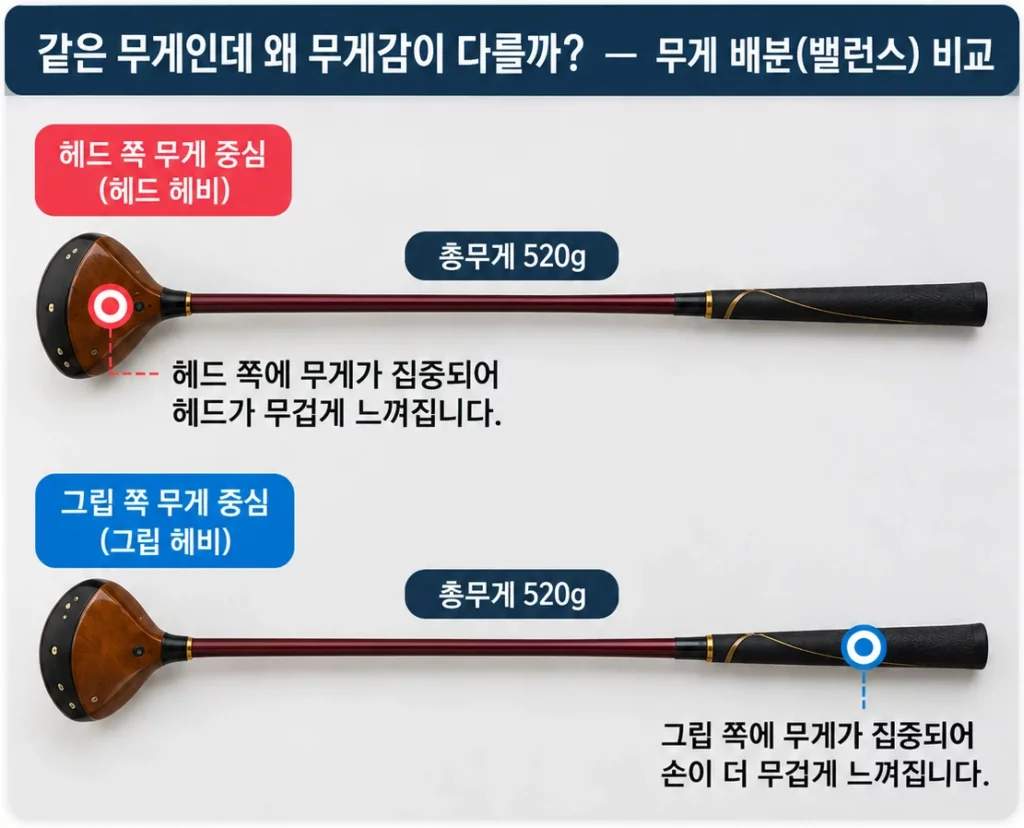 파크골프채 무게 배분과 밸런스 비교